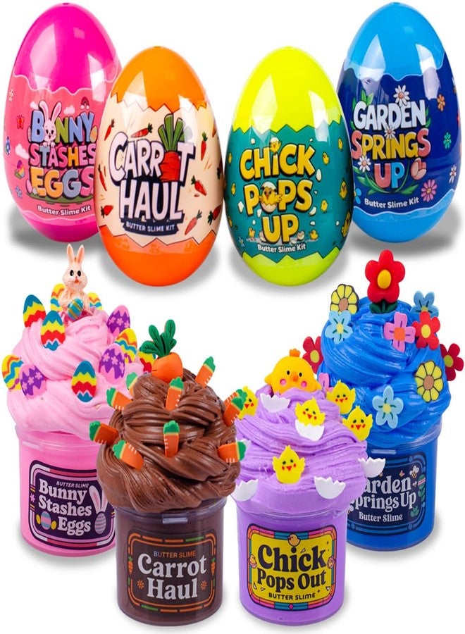 Waybla Easter Basket Stuffers for Kids - 4-Pack Butter Slime in Plastic Eggs, Easter Clay Slices, and Figurines - Sensory Toy for Easter Egg Hunts, Prefilled Easter Eggs, Easter Basket Fillers - Image 1